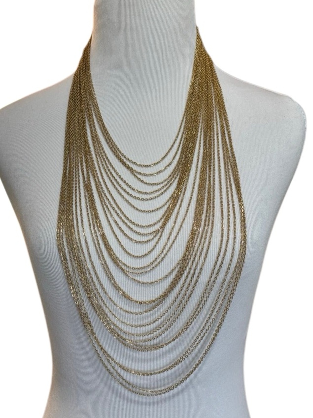 Vintage Gold Tone Multi Strand Waterfall Statement Necklace Layered Bib